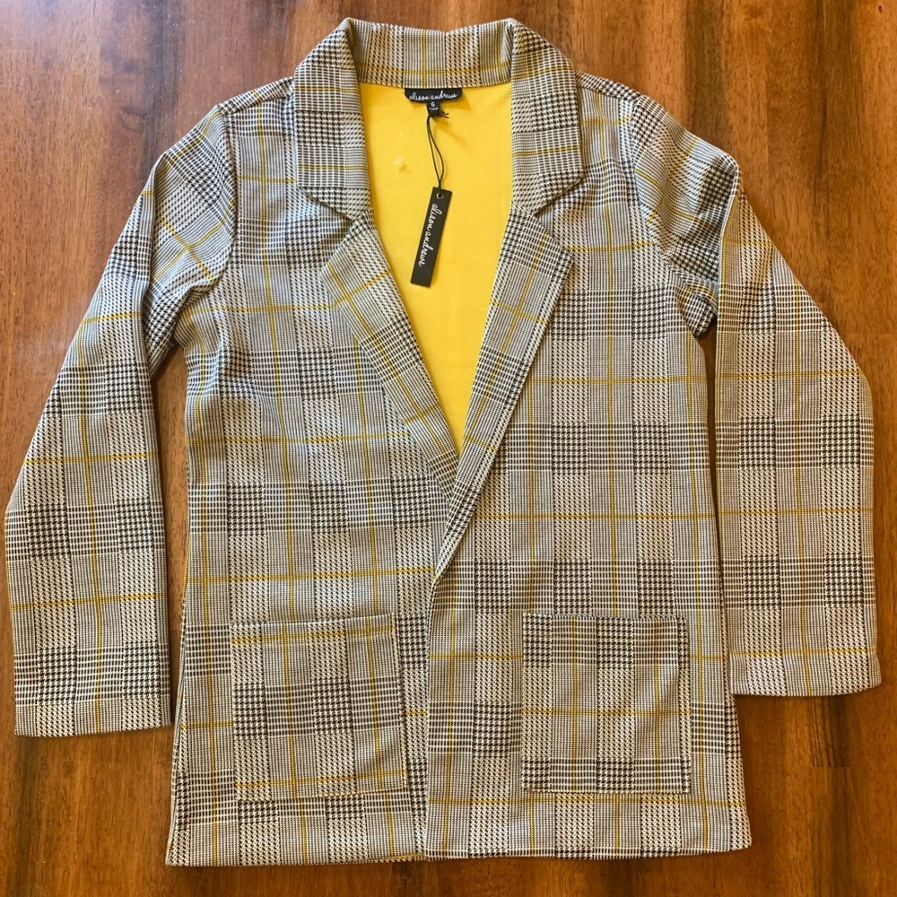Alison Andrews NWT plaid black/gray/yellow blazer jacket small